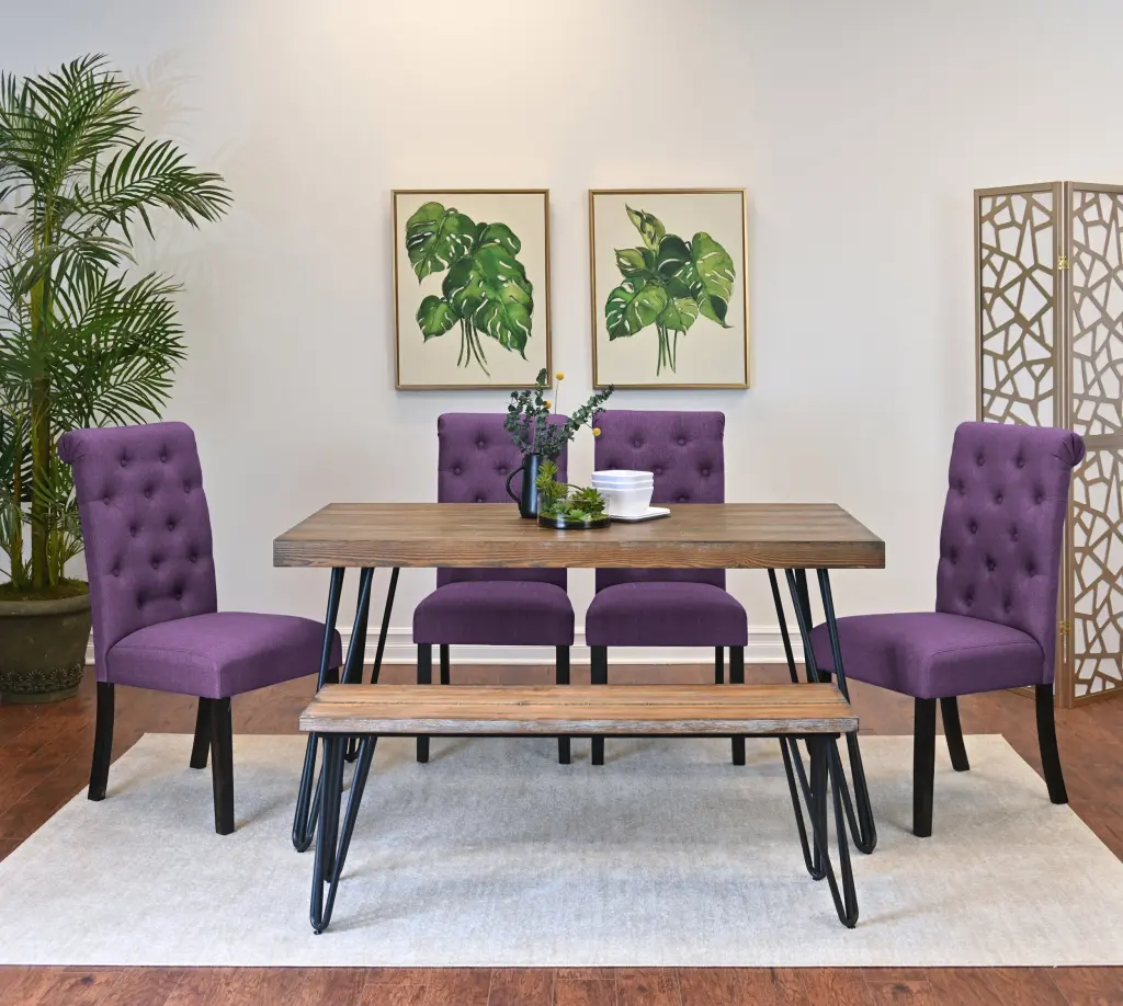 Ashford 6 Piece Dining Set Hairpin Dining Table 4 Chairs and Bench hz