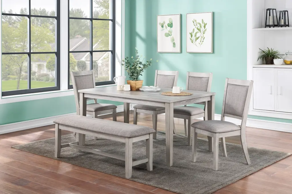 Contemporary Dining 6 Piece Set Table 4 Side Chairs and Bench Natural Finish kanepe