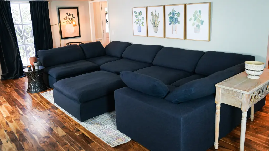 Harper Luxe Navy Sectional Sofa 7 Seat Configuration Navy Timber Linen american homestead furniture