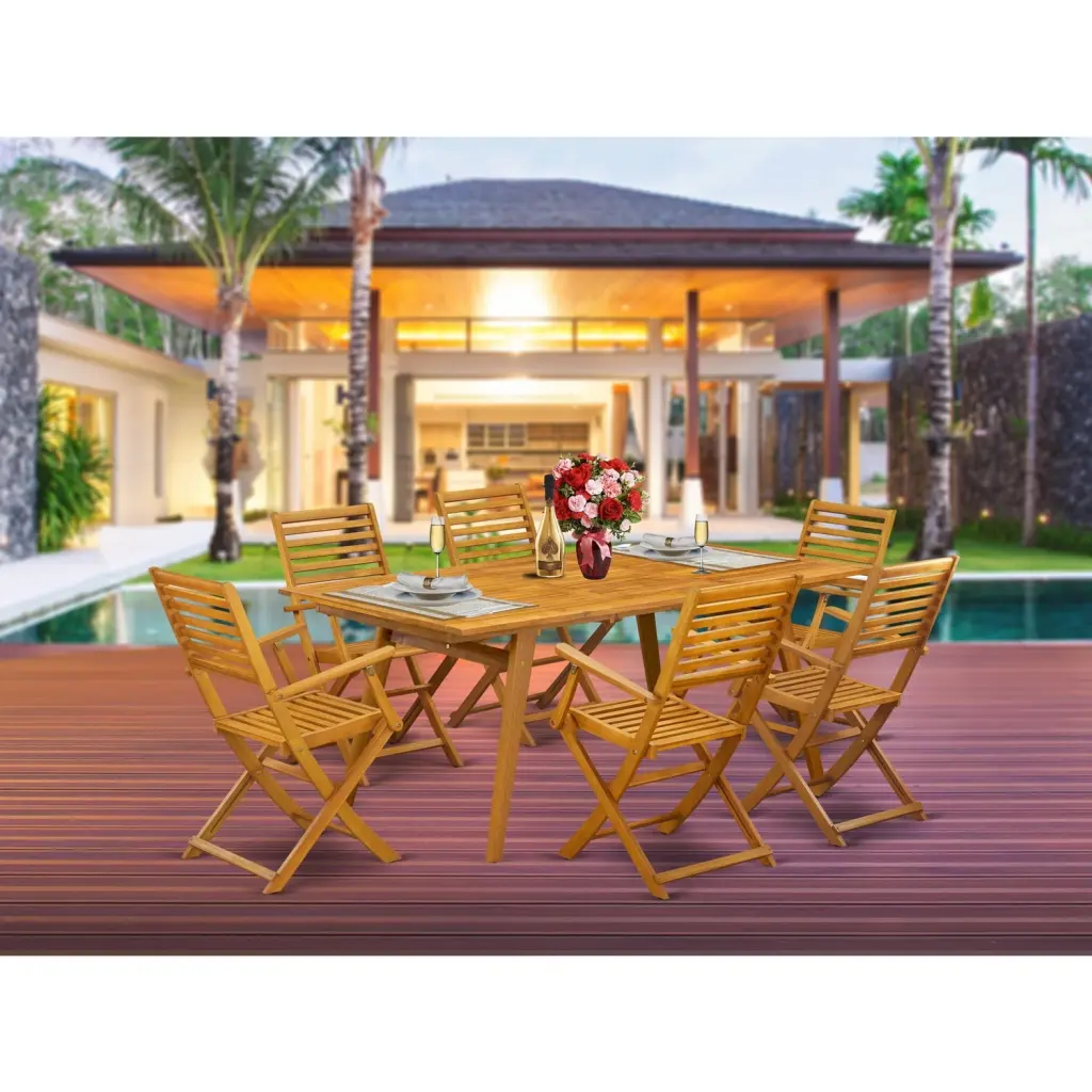 HomeStock Urban Oasis 7-Piece Outdoor Patio Set 6 Chairs and Coffee Table Natural Oil Finish