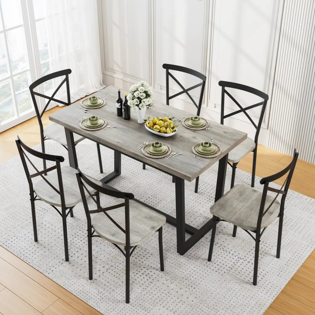 7 Piece Dining Set Kitchen Table Set Refined Design Breakfast Nook and Kitchen hs furniture