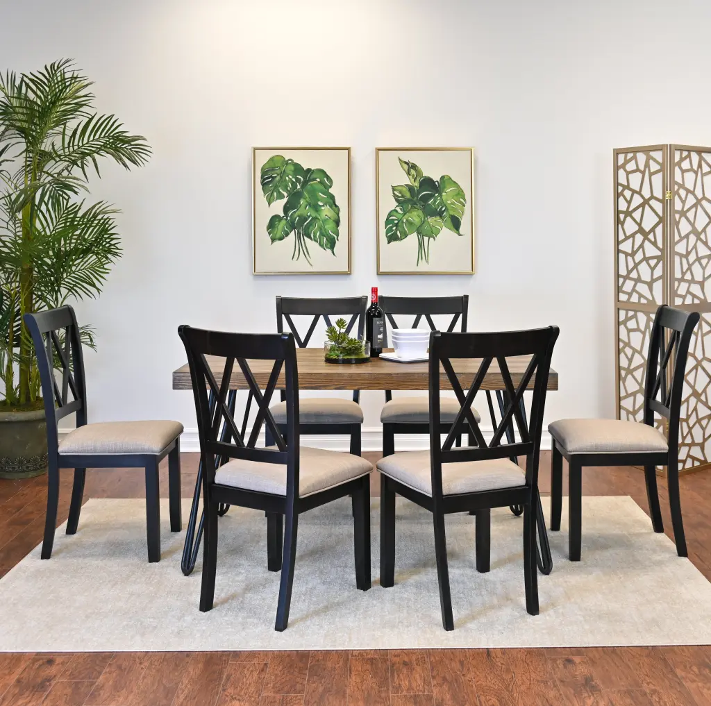 Arroyo 7 Piece Dining Set Hairpin Leg Table 6 Cross Back Chairs Kitchen Set hz