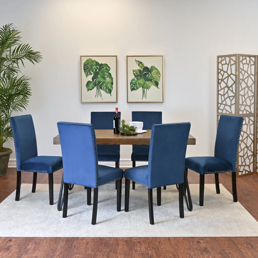 ASO 7 Piece Dining Set Hairpin Dining Table 6 Chairs 3 Color Options hz