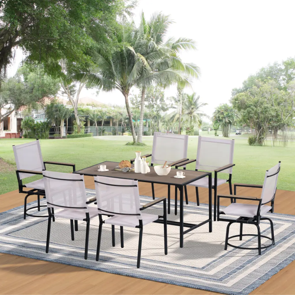 7 Piece Outdoor Patio Set Weather Resistant Wood Plastic Component Furniture ii-s choice