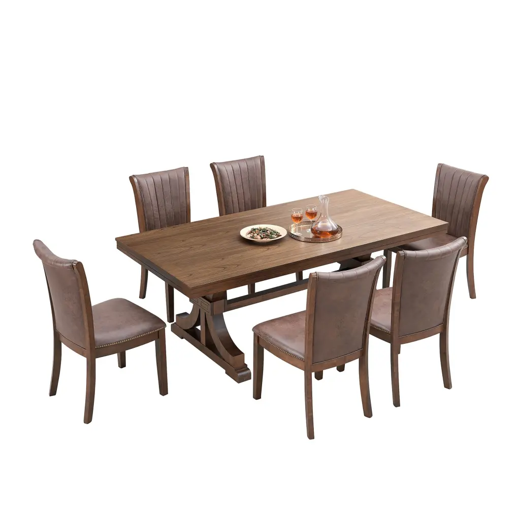 Mid Century Modern Dining Table Set 7 Rectangular Table and 6 Chairs justone