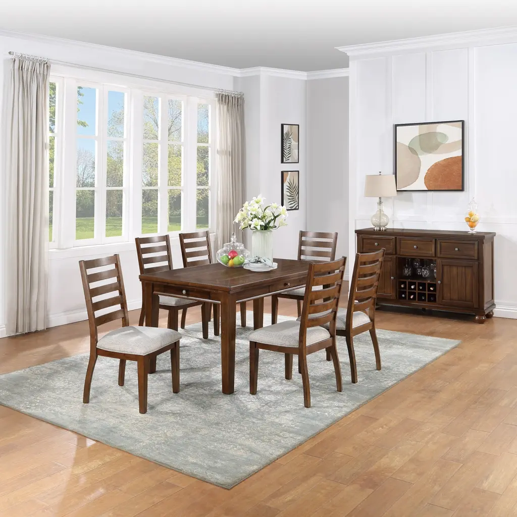 Contemporary 7 Piece Dining Set Table 4 Drawers and 6 Side Chairs Modern Kitchen kanepe