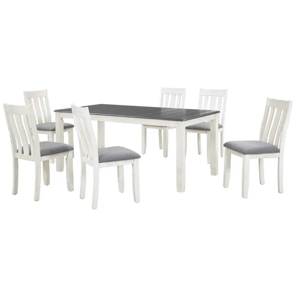 Retro Style 7 Piece Dining Table Set Extendable Table and 6 Upholstered Chairs, Vintage Dining Room Furniture trexm