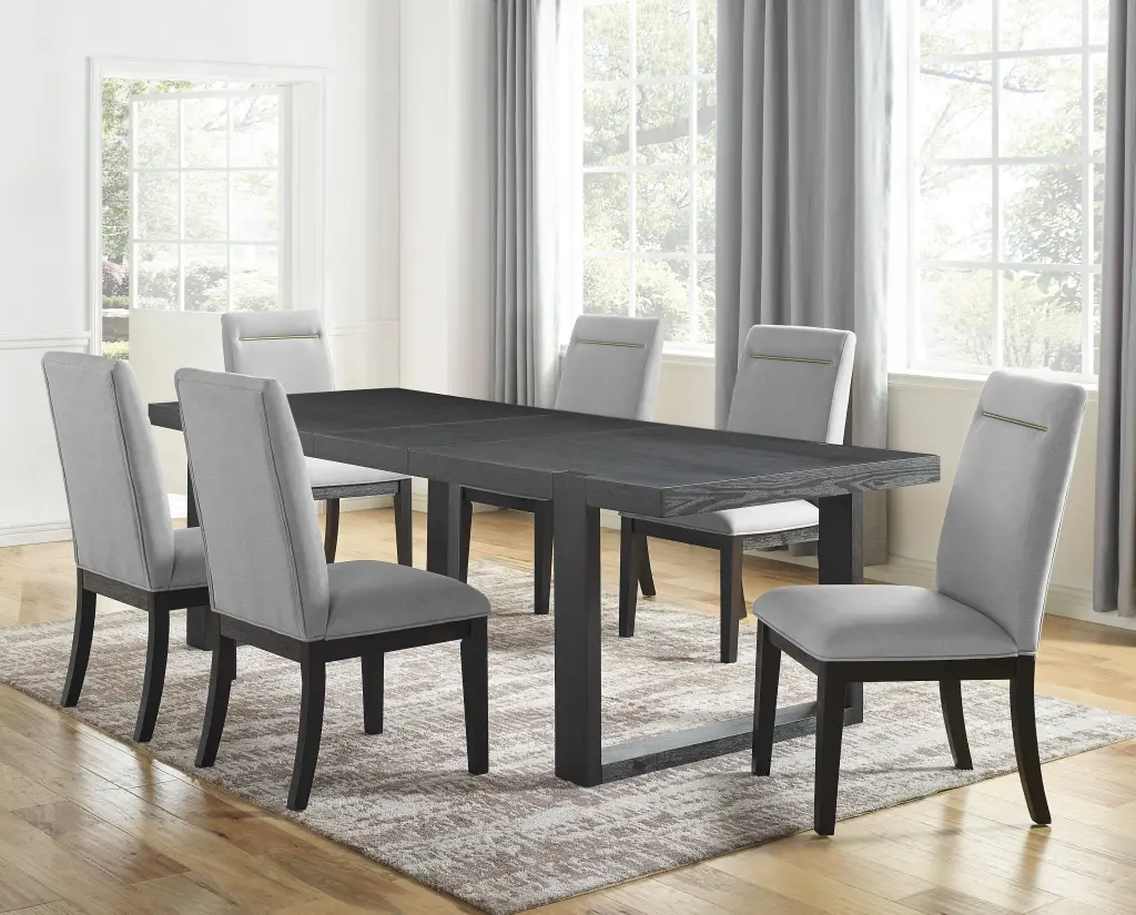 Yves 9 Piece Dining Set Gray Dark Gray Wood Modern Table and Chairs steve silver furniture