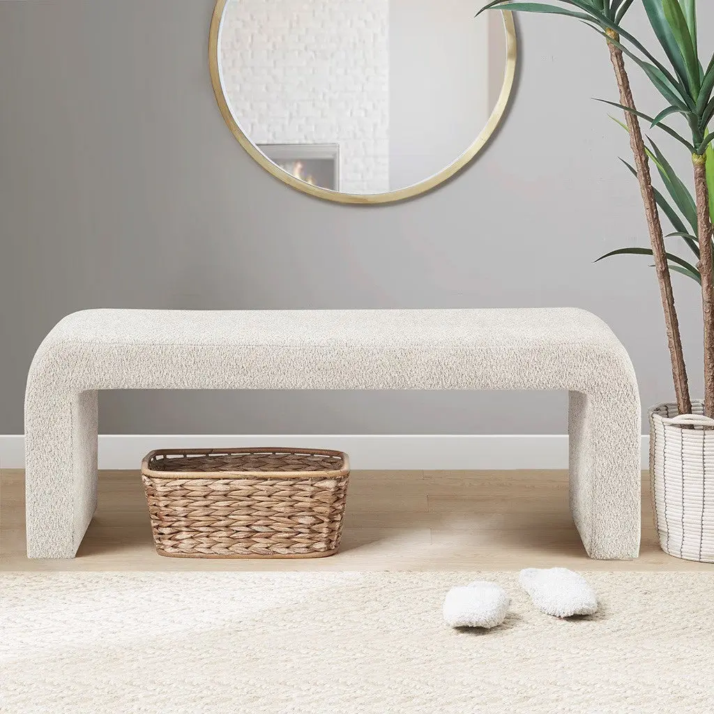 Boucle Waterfall Bench Cream Wood Material jla