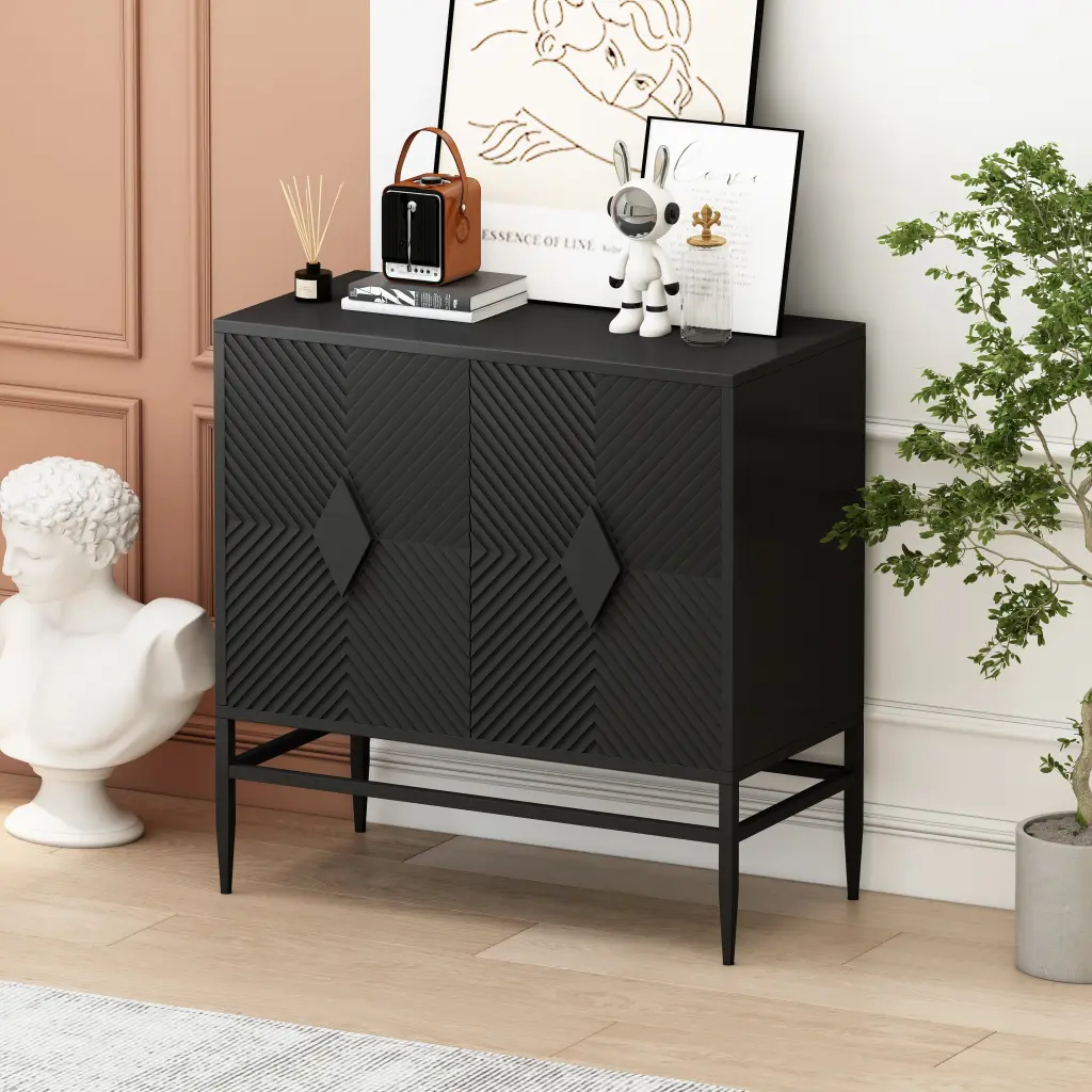 31.5 Inch Modern 2 Door Timber Storage Cabinet Metallic Accents fs furniture