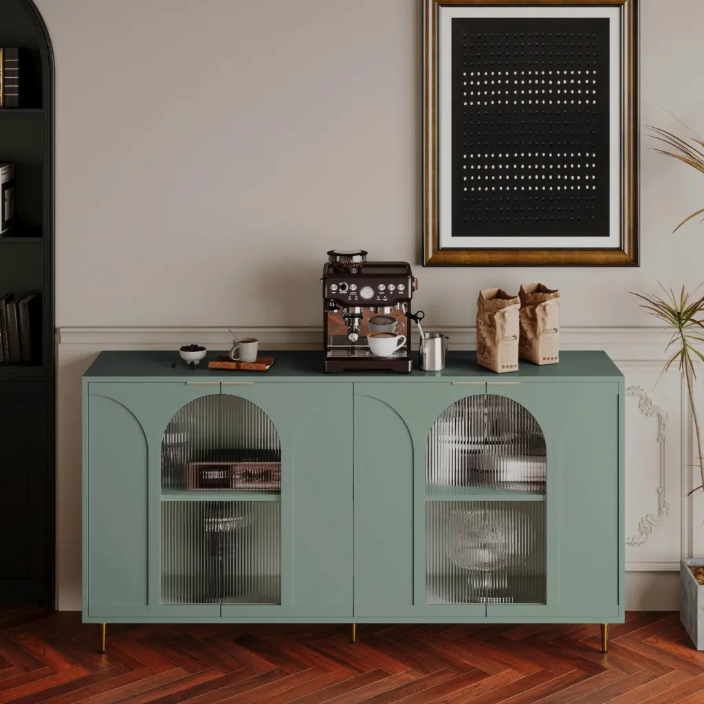 Lacquered Timber Accent Cabinet 4 Crystal Doors Sideboard Buffet fs furniture