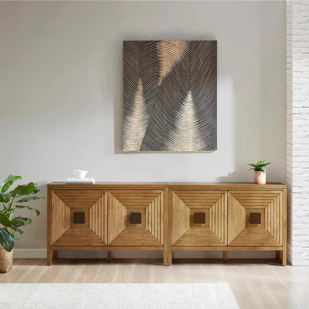 2 Door Accent Cabinet Customizable Shelves Natural Timber Finish jla