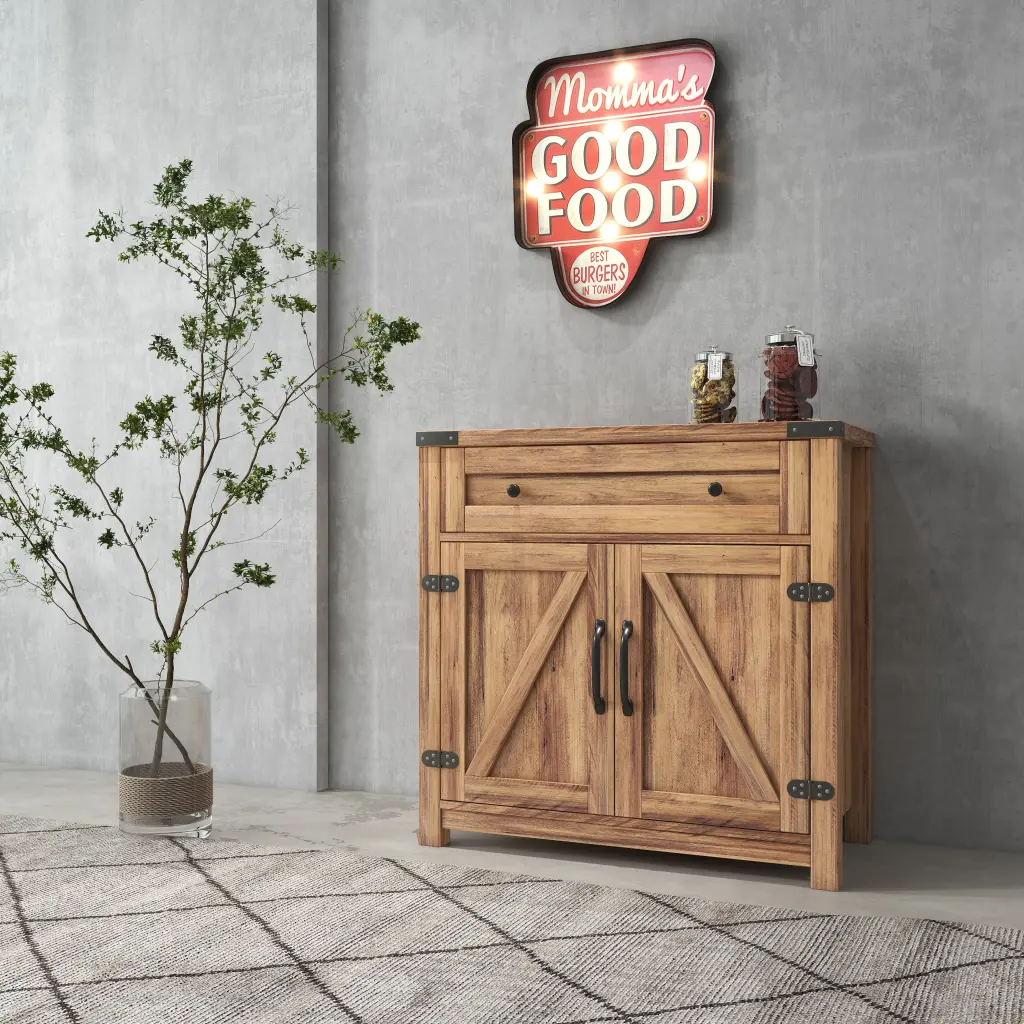 Modern Farmhouse Double Barn Door Accent Cabinet 30 Inch Yellow Walnut rnb