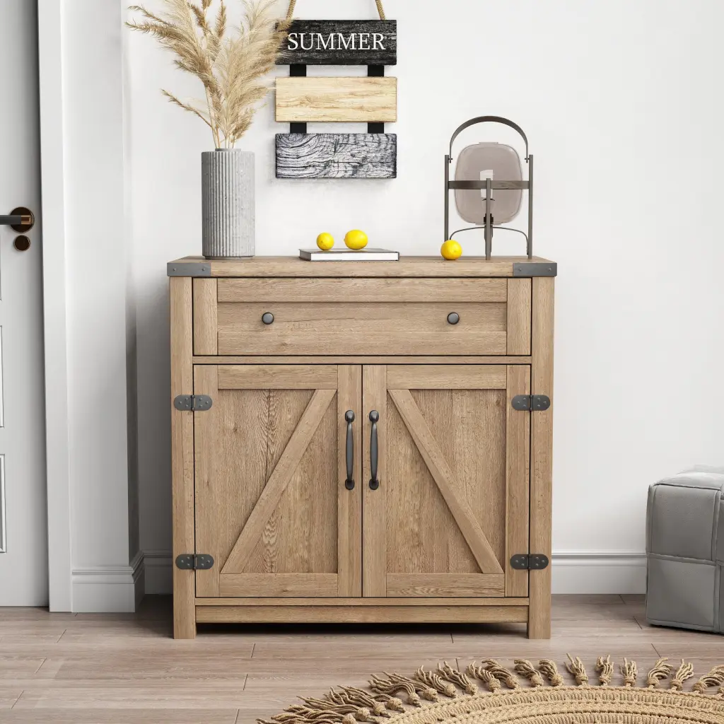 Modern Farmhouse Double Barn Door Accent Cabinet 30 Inch Wood rnb