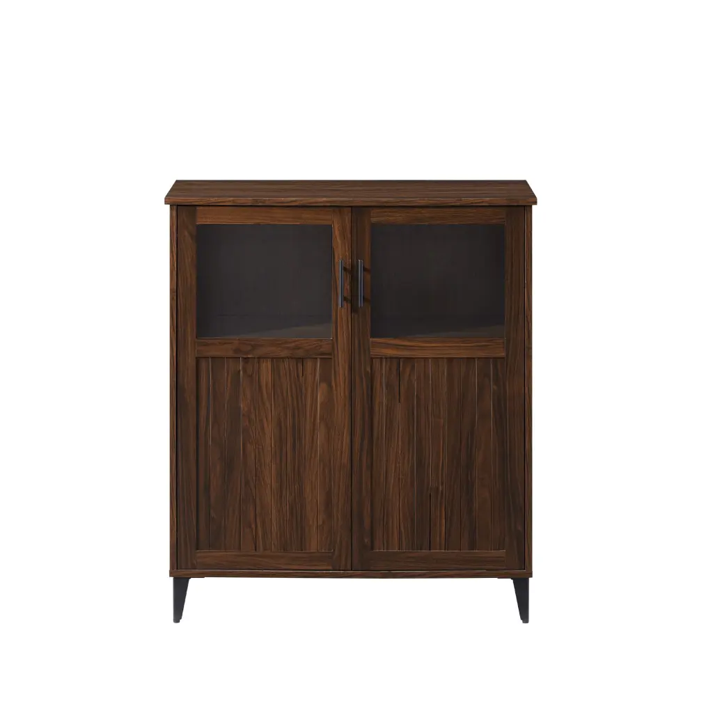 Modern Grooved Door Accent Cabinet Dark Walnut Finish, Dark Brown MDF walker edison