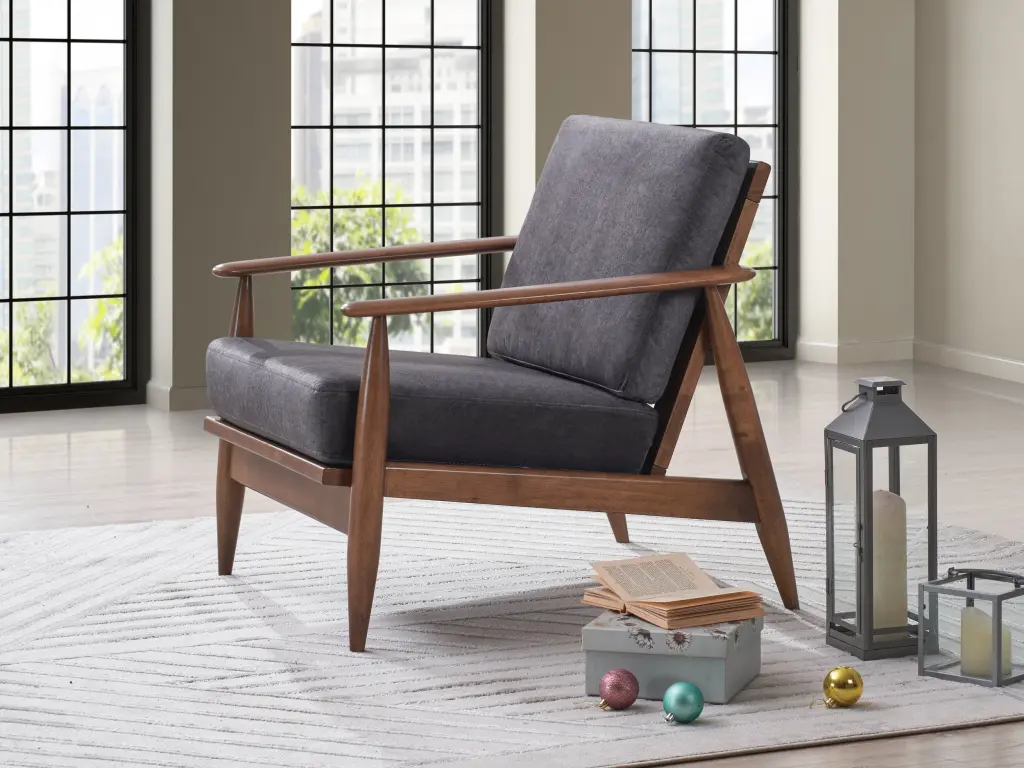 Alisa Accent Chair Charcoal Material Brown Finish Modern Living Room Furniture acme onsite store