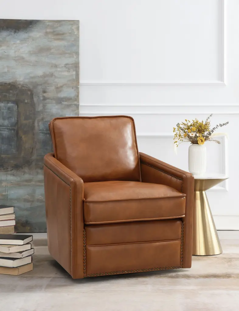 Rocha Swivel Accent Chair Brown Leather Modern Lounge Chair acme onsite store