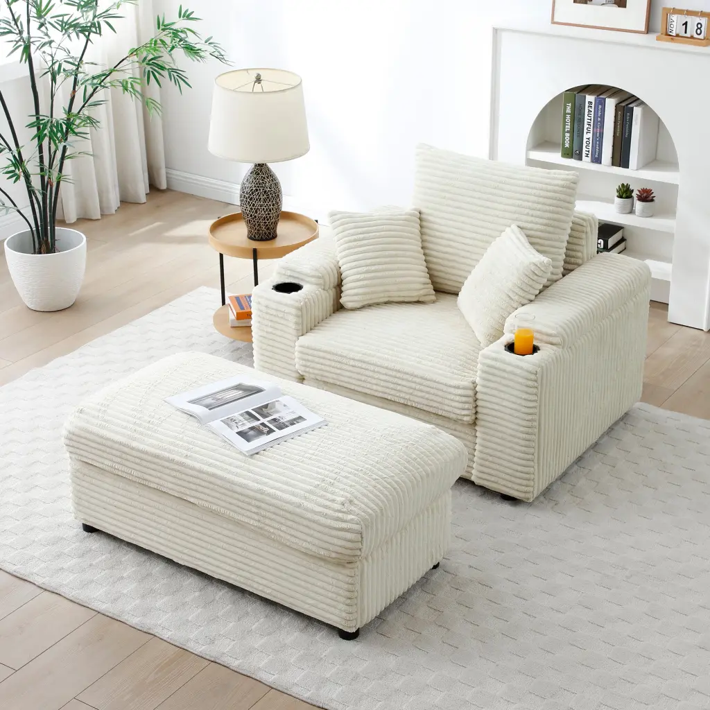 Oversized Accent Chair Ottoman Single Sofa Chair Large Seat aijiafurniture
