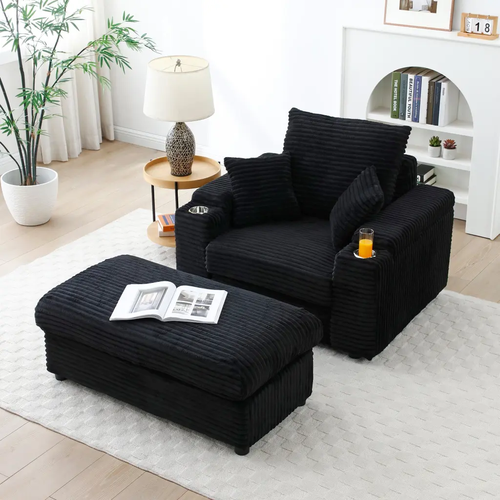Oversized Accent Chair Ottoman, Single Sofa Chair Large Seat aijiafurniture