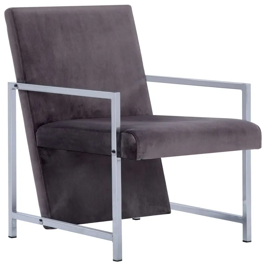 Armchair Chrome Feet Dark Gray Velvet Modern Accent Chair