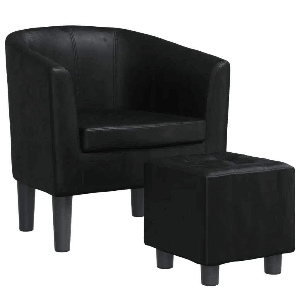 Black Faux Leather Tub Chair Footstool Lounge Accent Chair