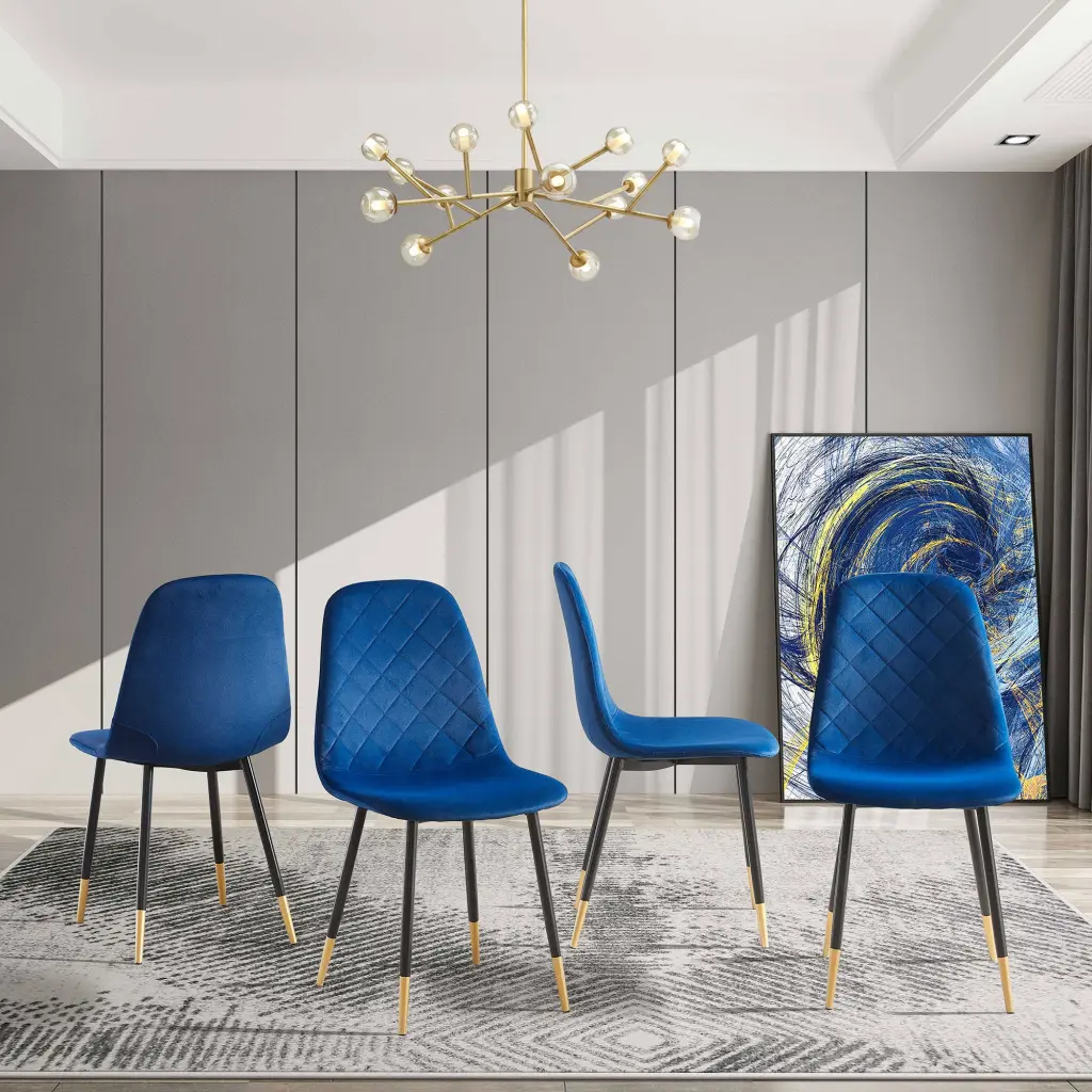Blue Velvet Tufted Accent Chairs Golden Metal Legs Modern Design bn smart home w1164