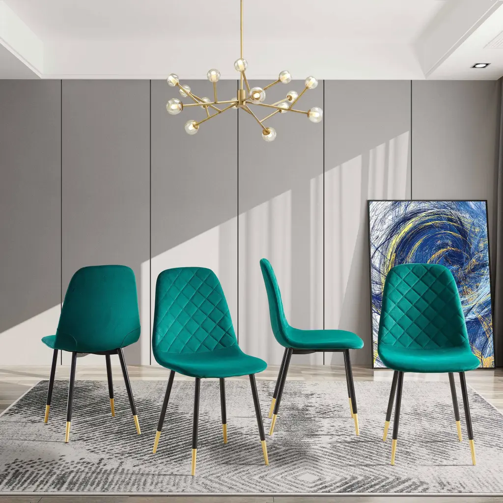 Dark Green Velvet Tufted Accent Chairs Golden Metal Legs bn smart home w1164