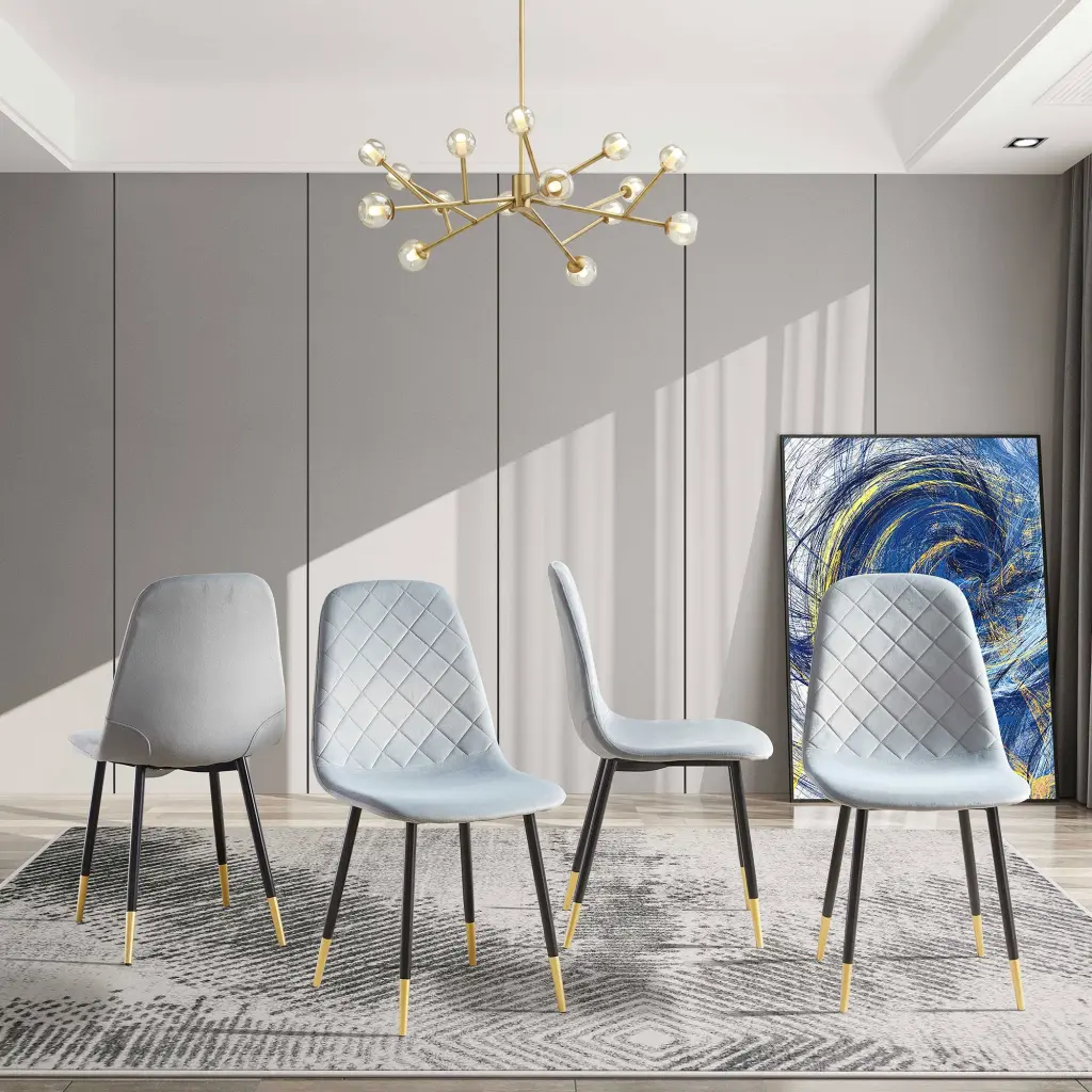 Grey Velvet Tufted Accent Chairs Metallic Legs Modern Design bn smart home w1164