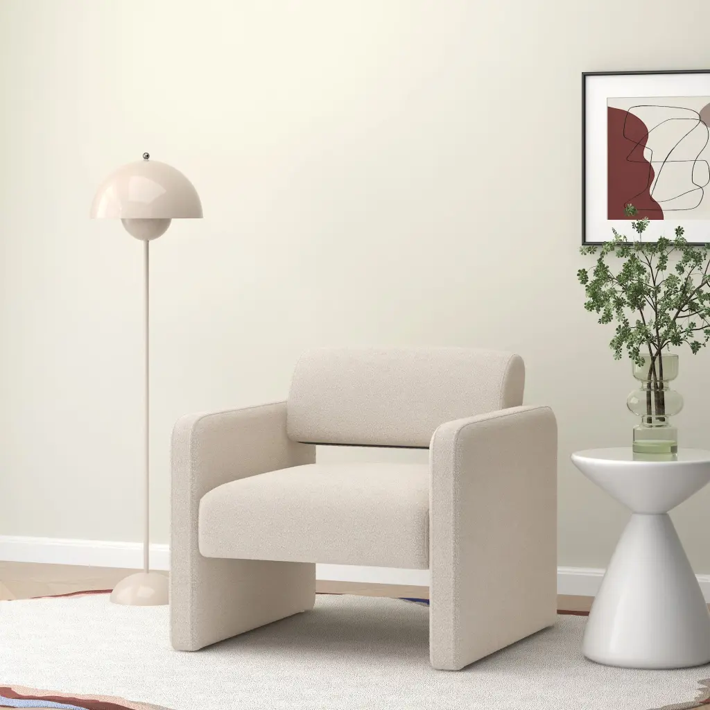 Beige Single Sofa Chair Upholstered Cozy Chair Armrests chuangyuan smart home