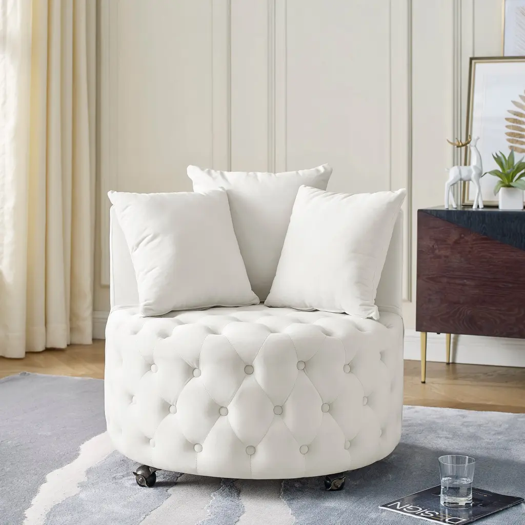Velvet Upholstered Swivel Chair Button Tufted Design Living Room chuangyuan smart home