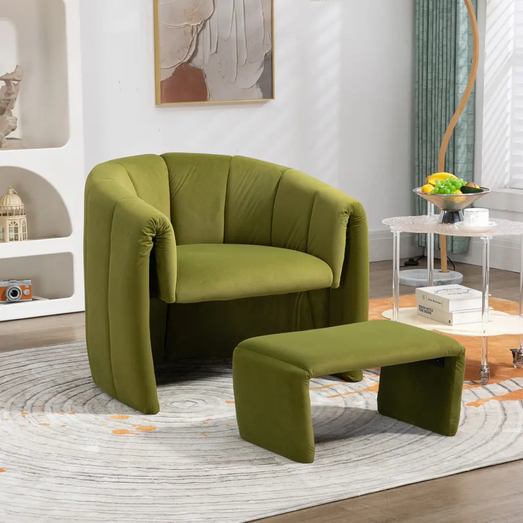 Coolmore Mid Century Modern Barrel Accent Chair Ottoman coolmore w-395