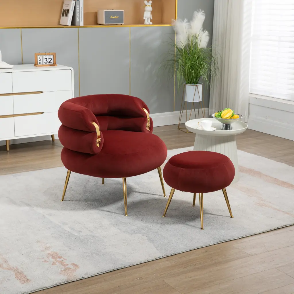Coolmore Upholstered Velvet Barrel Accent Chair Ottoman coolmore w-395