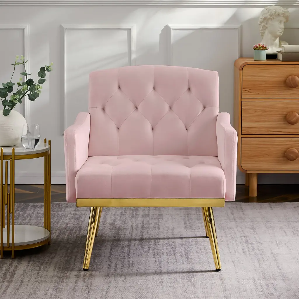 Pink Velvet Armchair Metal Legs Modern Accent Chair Living Room cy furniture