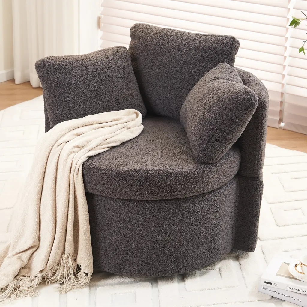 029 Teddy Fabric Swivel Storage Chair Back Cushion dg collection