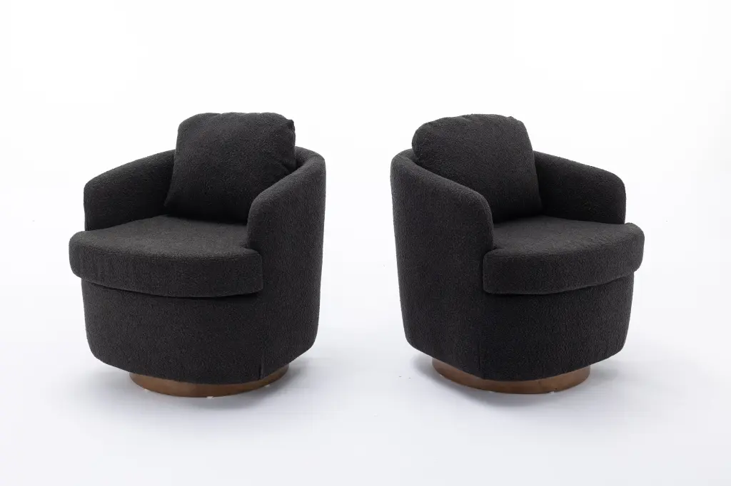 035 Boucle Fabric Swivel Accent Chair Solid Wood Round Brown Base dg collection