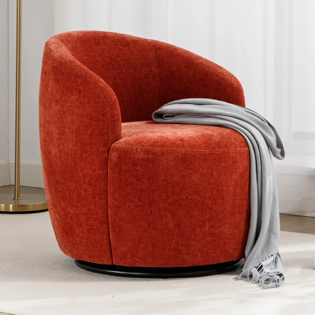 Chenille Material Swivel Accent Armchair Barrel Chair Black Powder dg collection