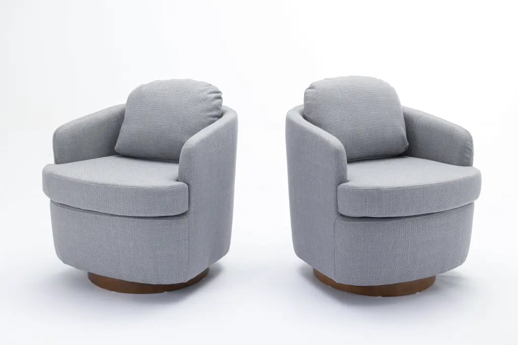Linen Swivel Accent Chair Solid Timber Round Brown Base Home Decor dg collection