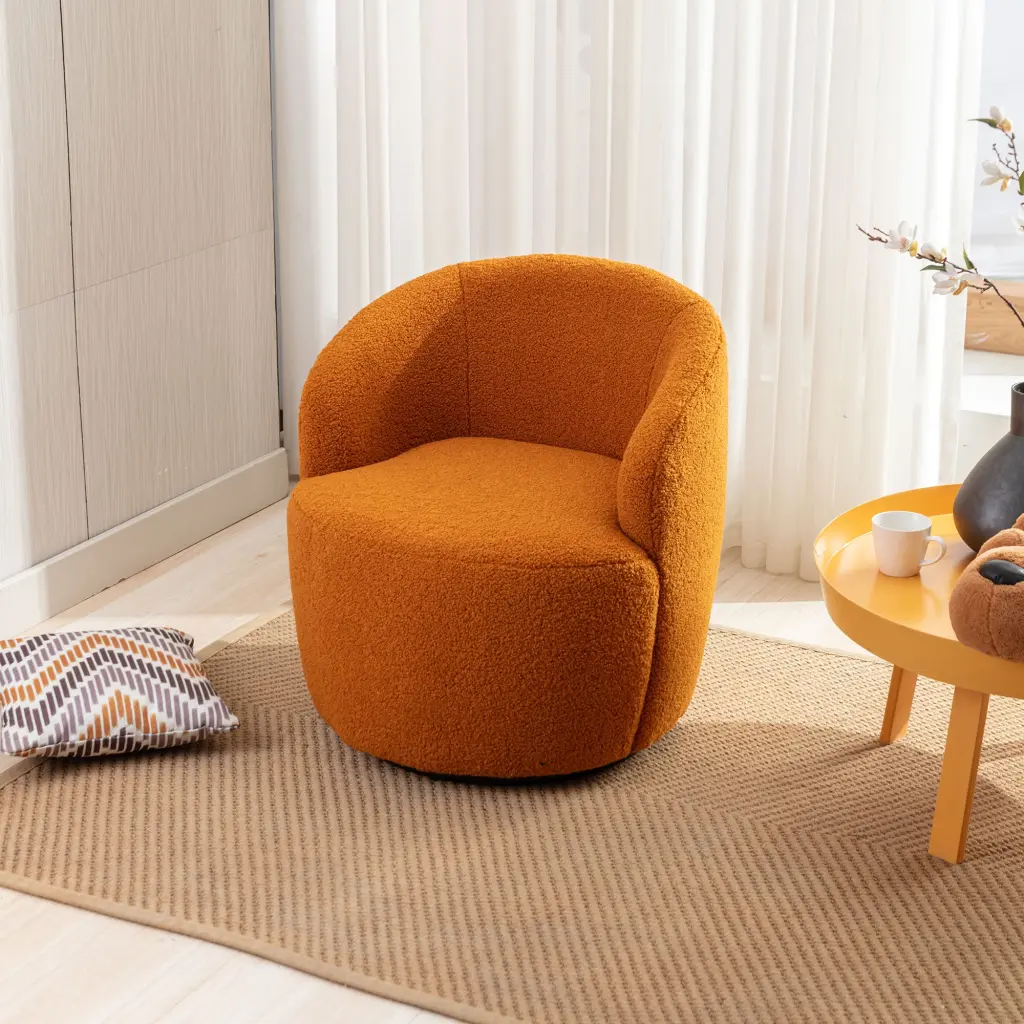 Teddy Material Swivel Accent Armchair Barrel Chair Black Powder Coated Base dg collection