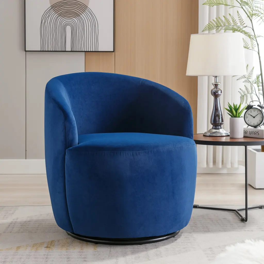 Velvet Swivel Accent Armchair Barrel Chair Black Powder Coated Base dg collection
