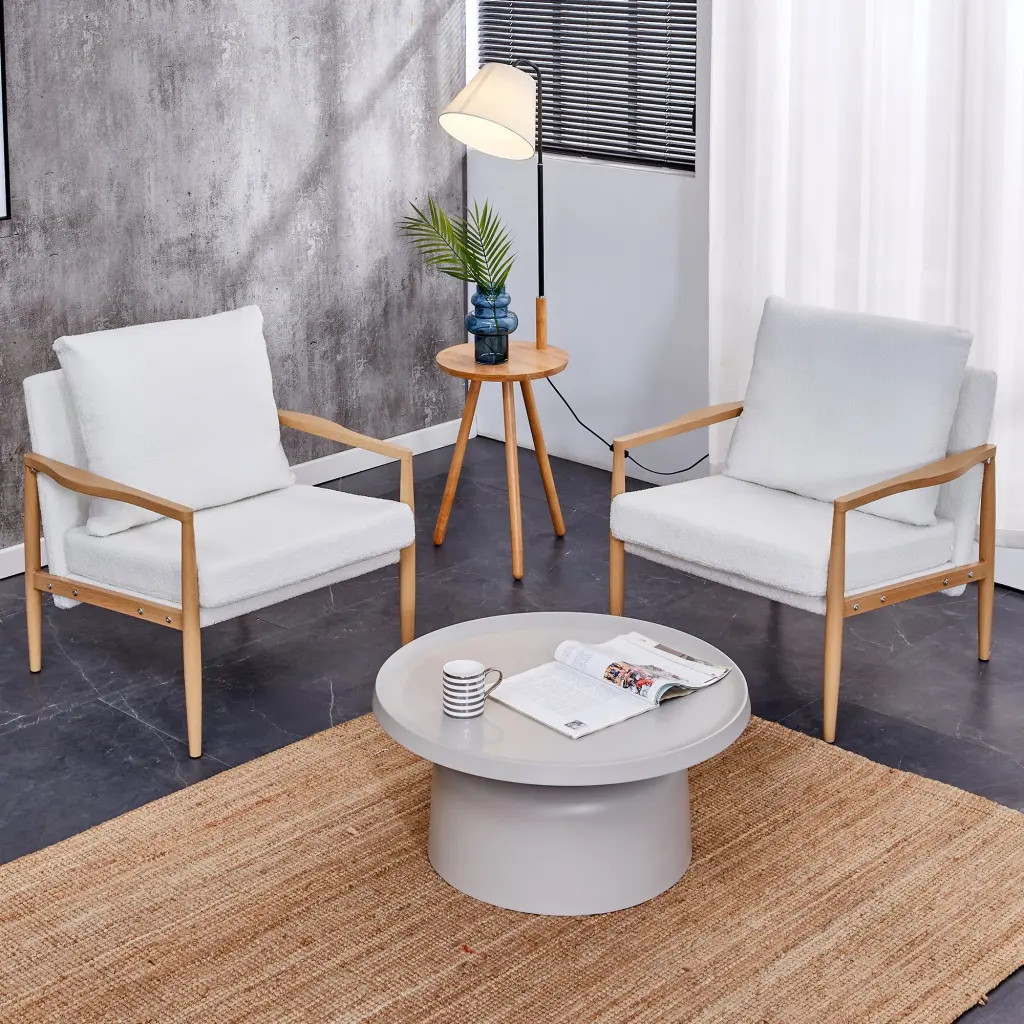 Sofa Chair Set 2 Teddy Velvet Accent Armchair Mid Century Modern Living Room droom w-1151