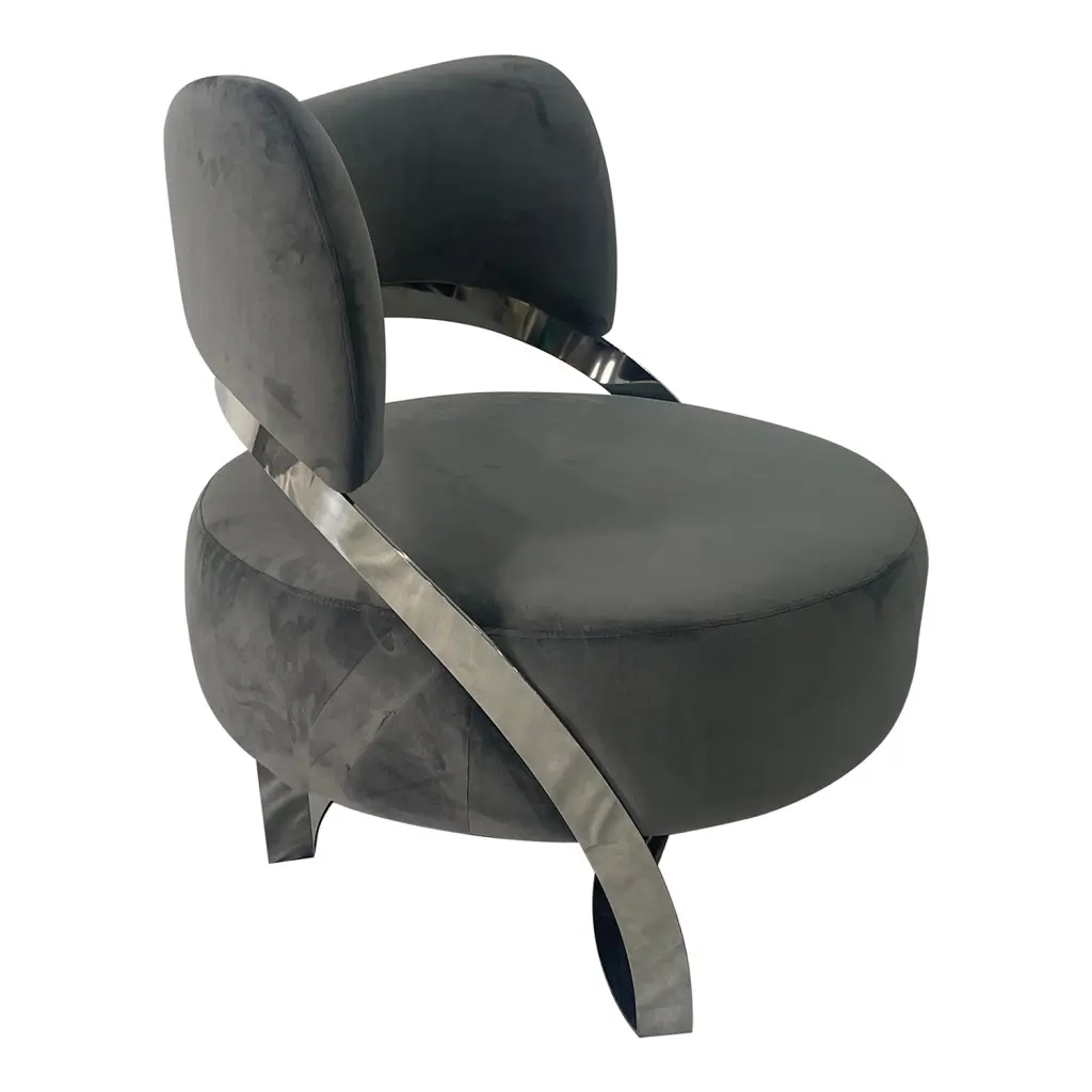 Ashy Grey and Silver Sofa Chair Grey Stainless Steel Velvet Upholstery furnings