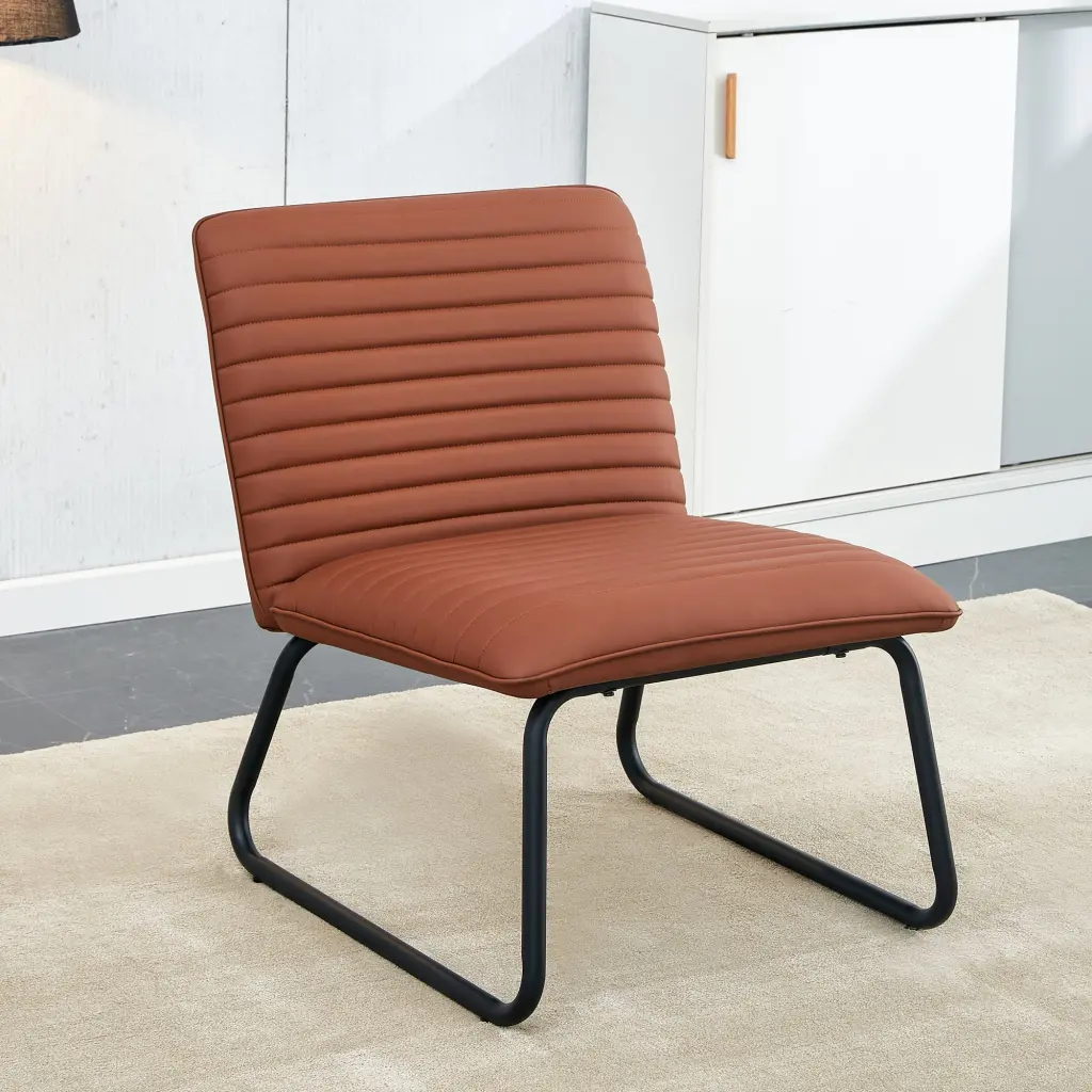 Brown Minimalist Armless Sofa Chair PU Backrest and Black Metal Legs furniture