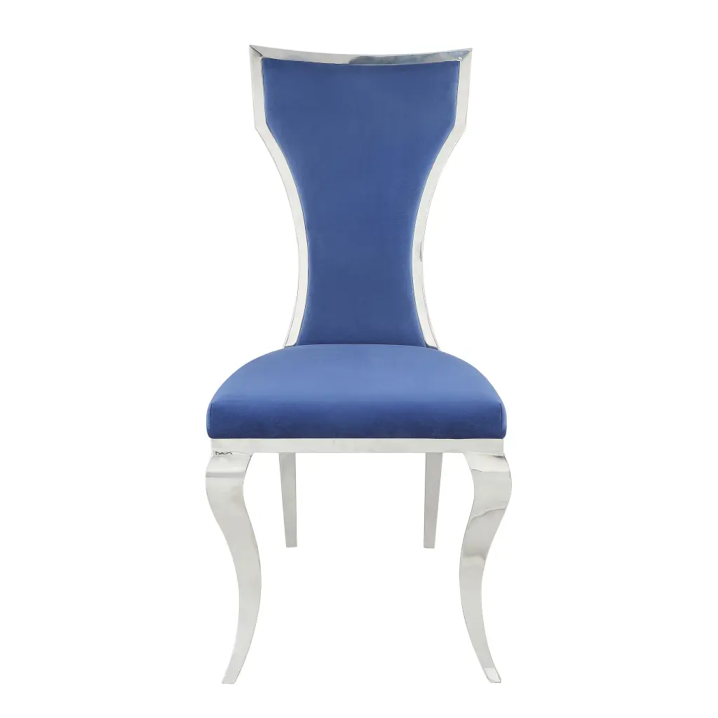 Blue and Silver Side Chairs Set 2 Metal Base Cushioned Seating furniture max