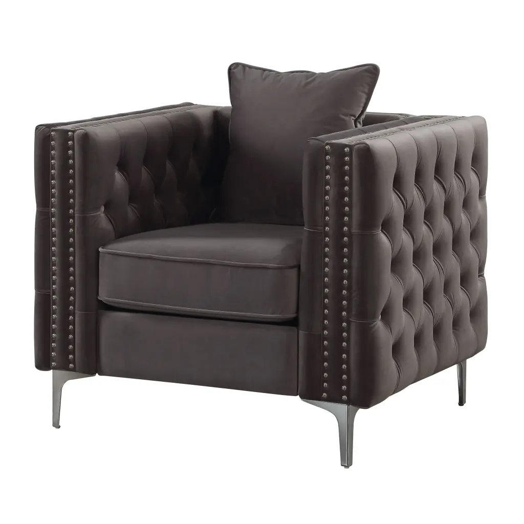 Dark Grey Tufted Pillow Back Accent Chair Dark Gray Primary Living Space furniture max