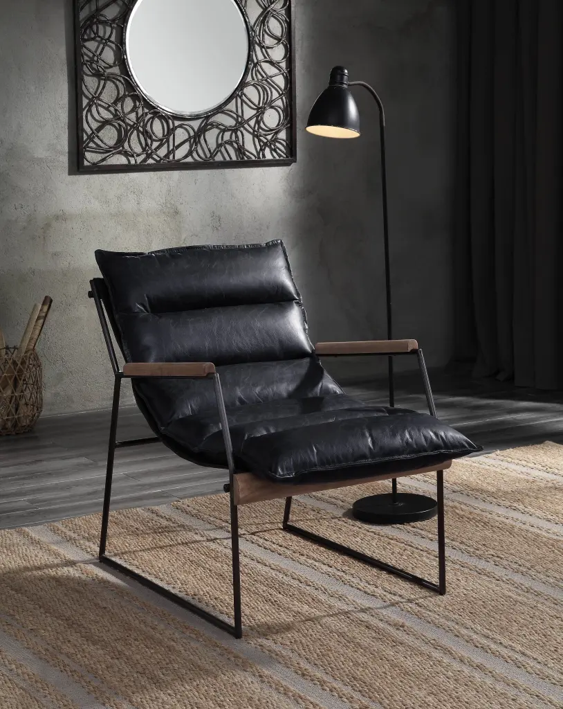 Distressed Espresso Metal Accent Chair Sled Base furniture max
