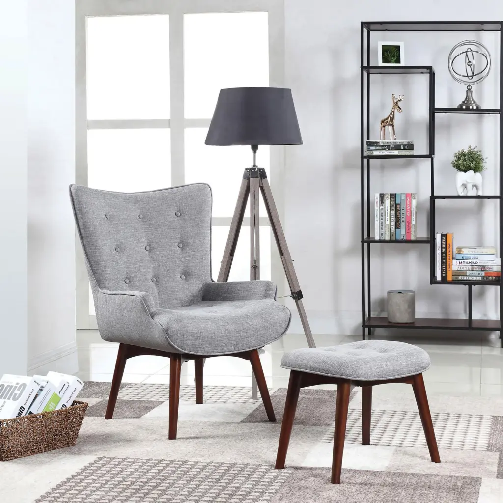 Grey and Brown Tufted Accent Chair Ottoman Living Room furniture max