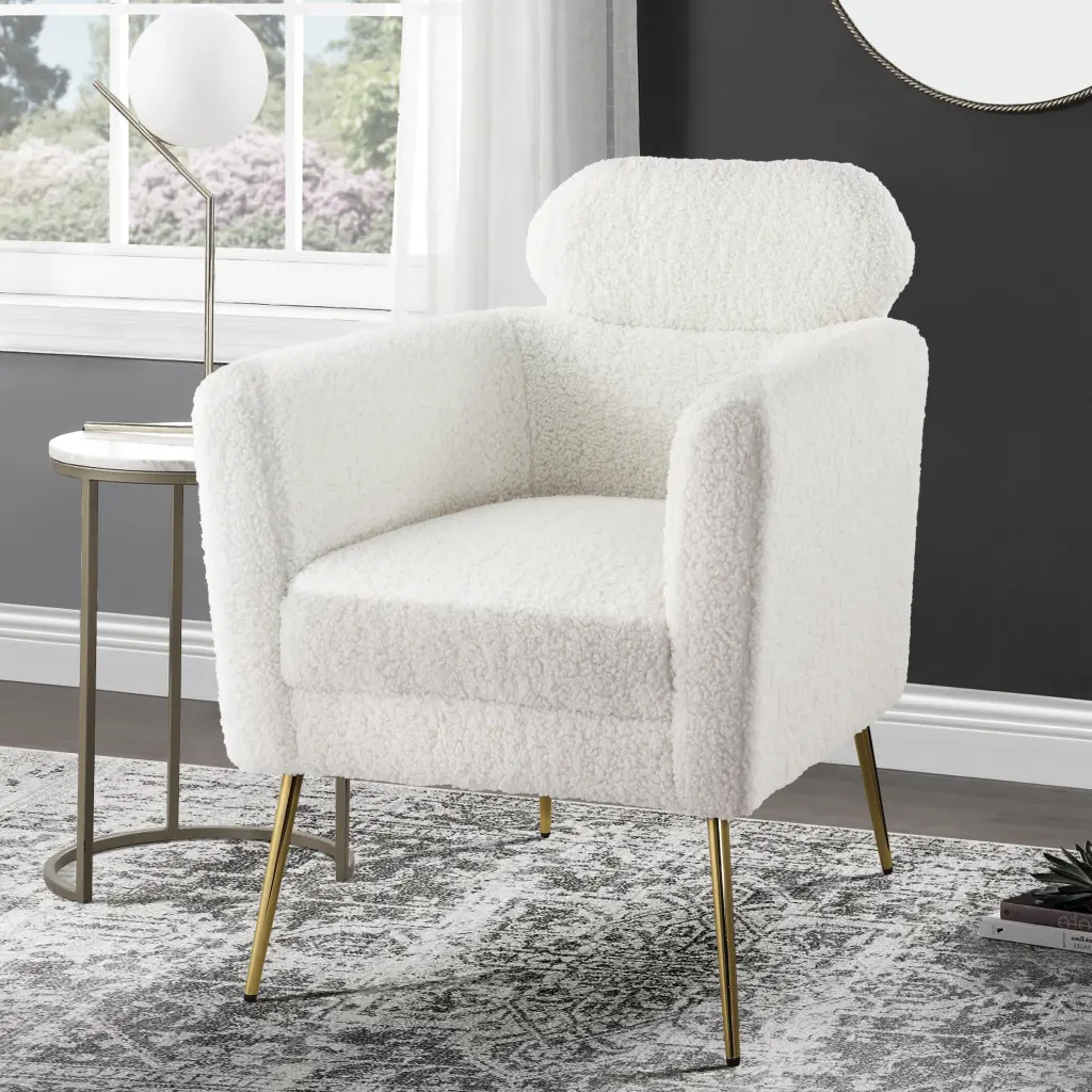 White And Gold Tight Back Accent Chair Primary Living Space Modern Design furniture max