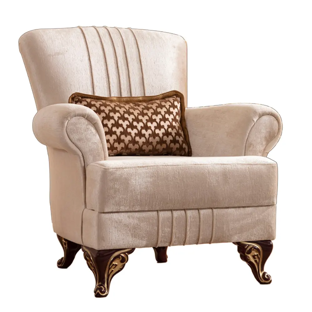 Traditional Style Chair Made Chenille Upholstery Beige Color Living Room galaxy home furnishings