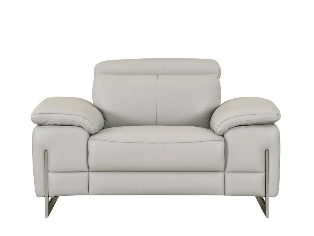 Top Grain Italian Leather Chair Light Gray Foam Upholstered global united