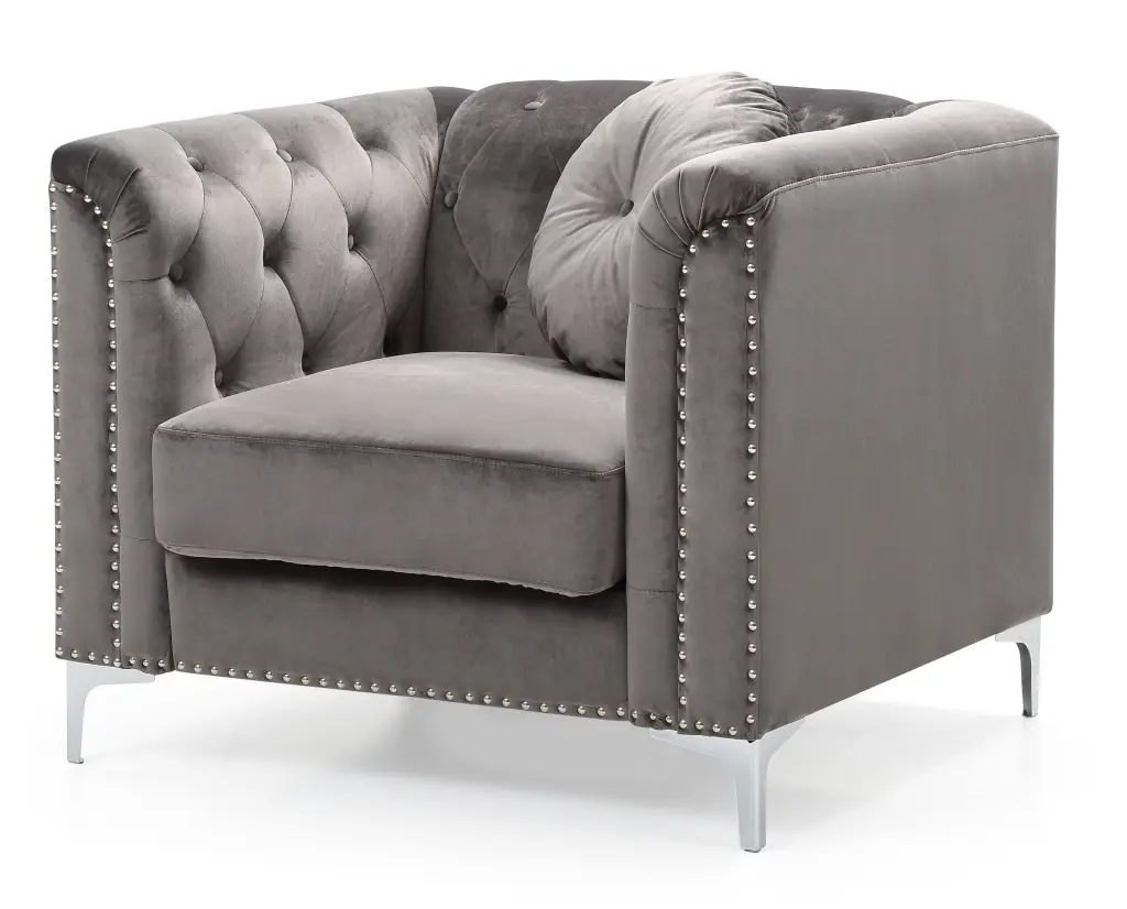 Chic Contemporary Dark Gray Velvet Accent Chair Foam Padding glory furniture